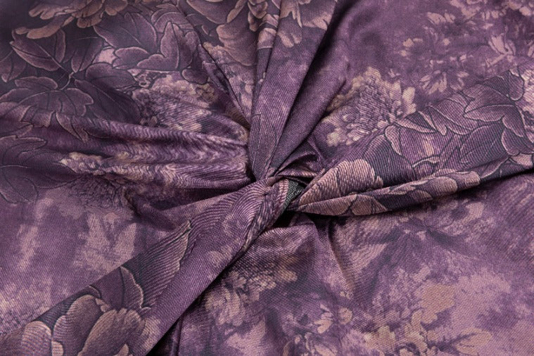 Purple Chinoiserie Printed Dress With Crossed Waist