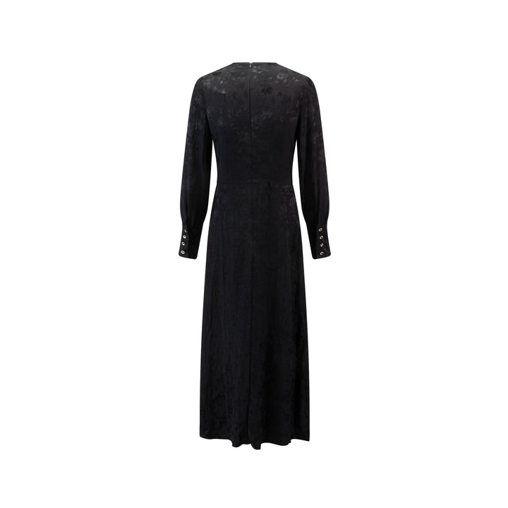 Black Flower Jacquard Waist Knot Dress