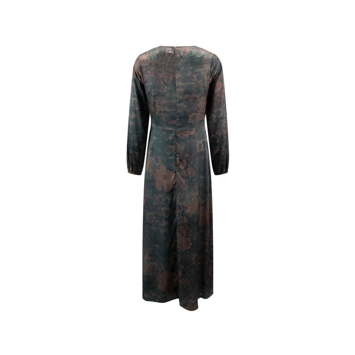 Green Chinoiserie Printed Dress With Crossed Waist