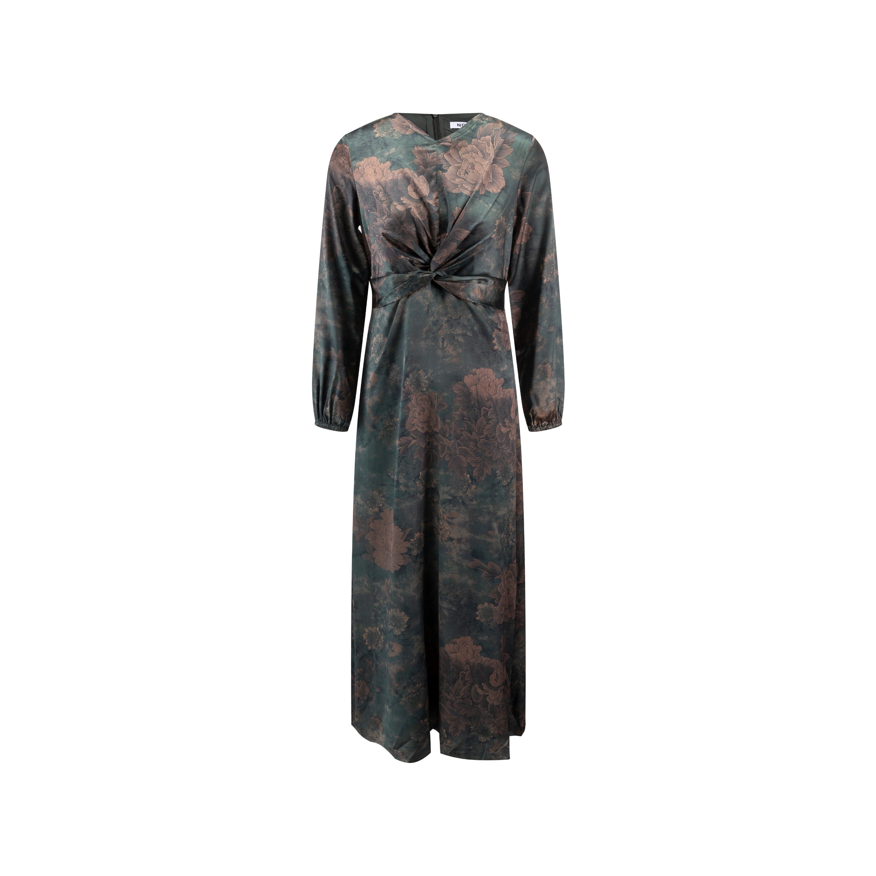 Green Chinoiserie Printed Dress With Crossed Waist