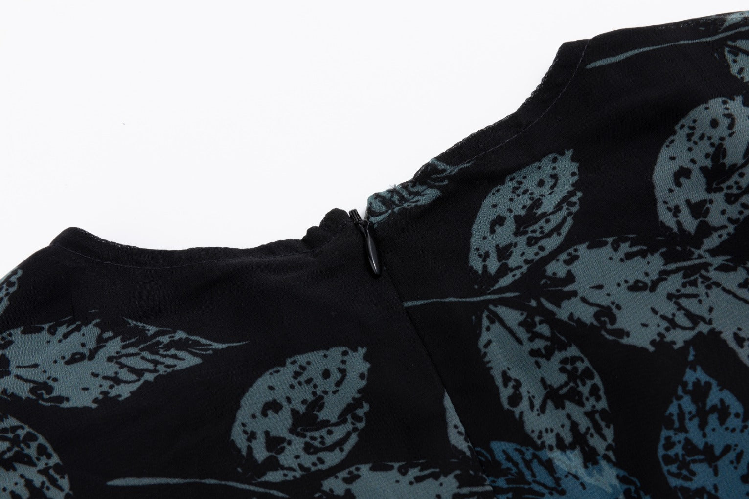 Black Green/Blue Leaves Printed Irregularity Layer Dress