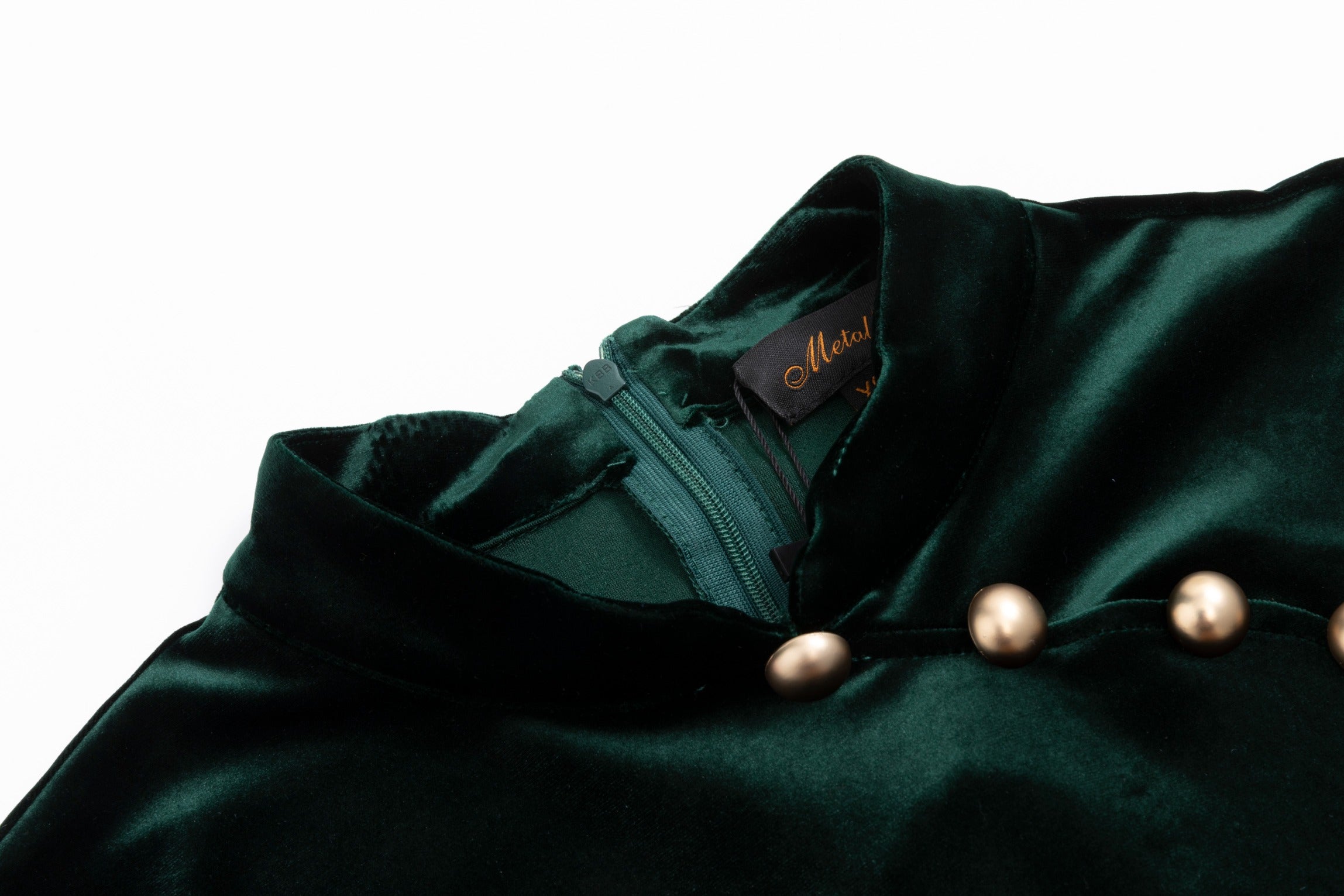 Emerald Green Velvet Chipao With Goldern Buttons Bottom Slit