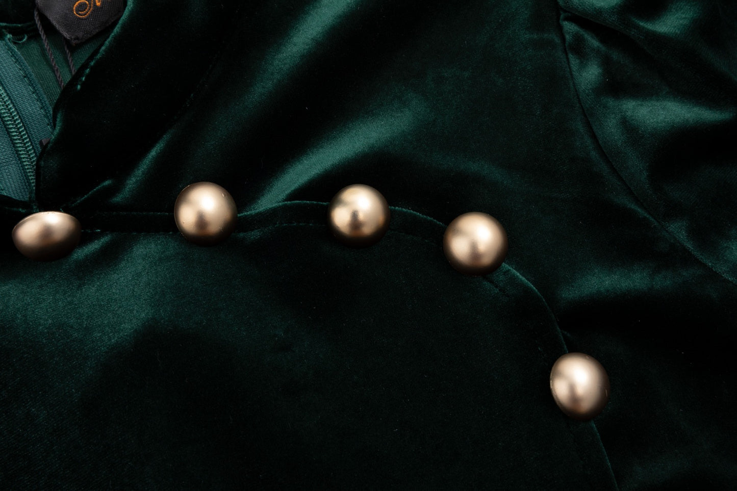 Emerald Green Velvet Chipao With Goldern Buttons Bottom Slit