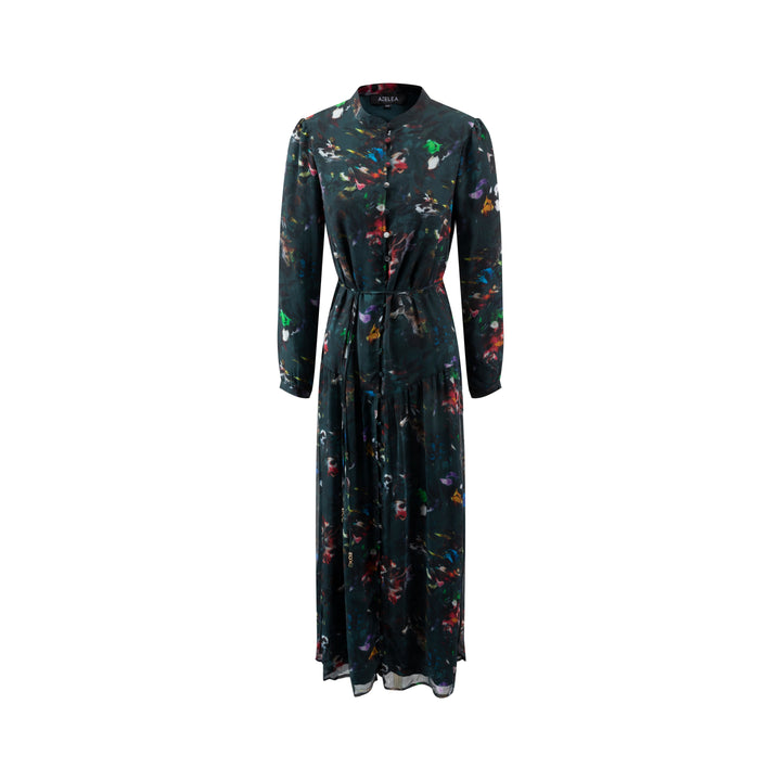 Darker Green Multicolor Printed Chiffon Layer Dress