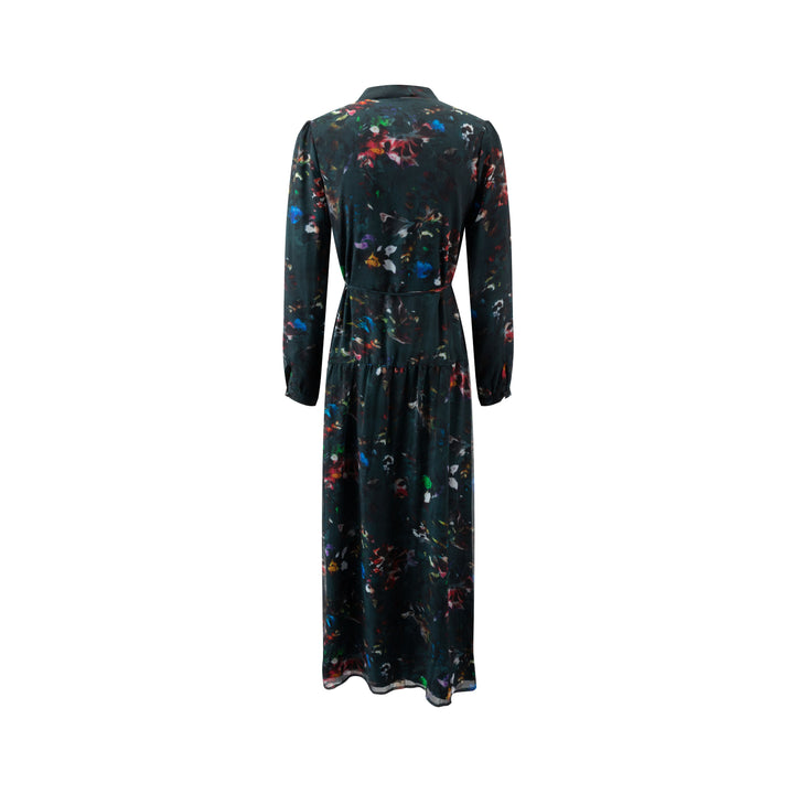 Darker Green Multicolor Printed Chiffon Layer Dress