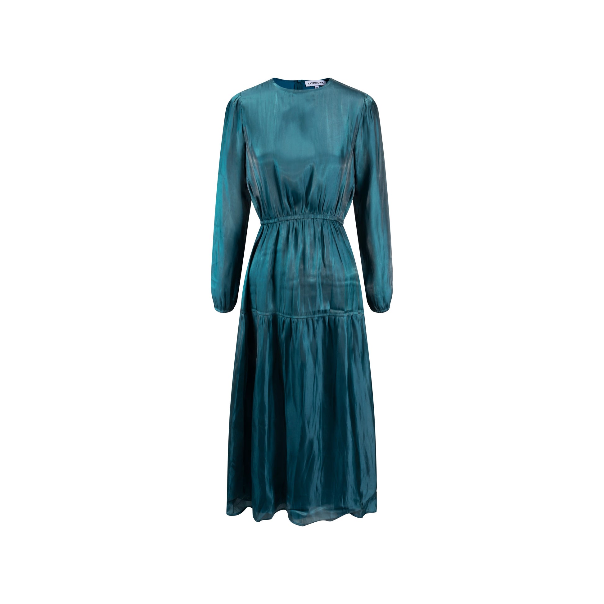 Teal Seamed Dress With Elastic Cuff