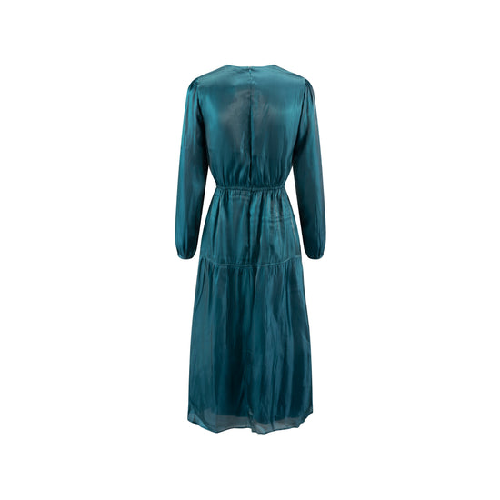 Teal Seamed Dress With Elastic Cuff