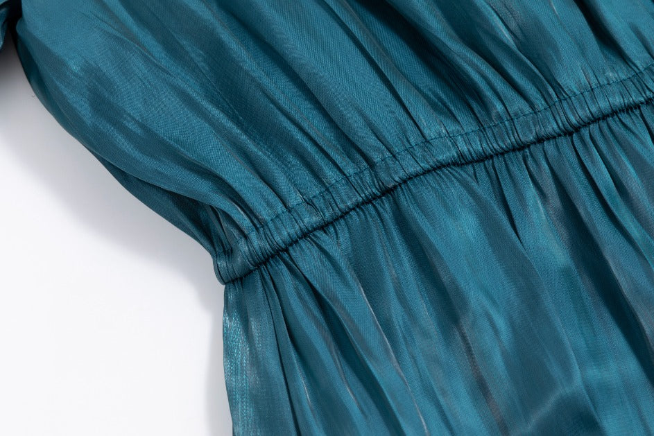 Teal Seamed Dress With Elastic Cuff