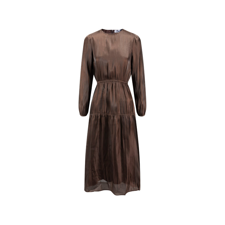 Coffee Solid Seamed Dress With Elastic Cuff