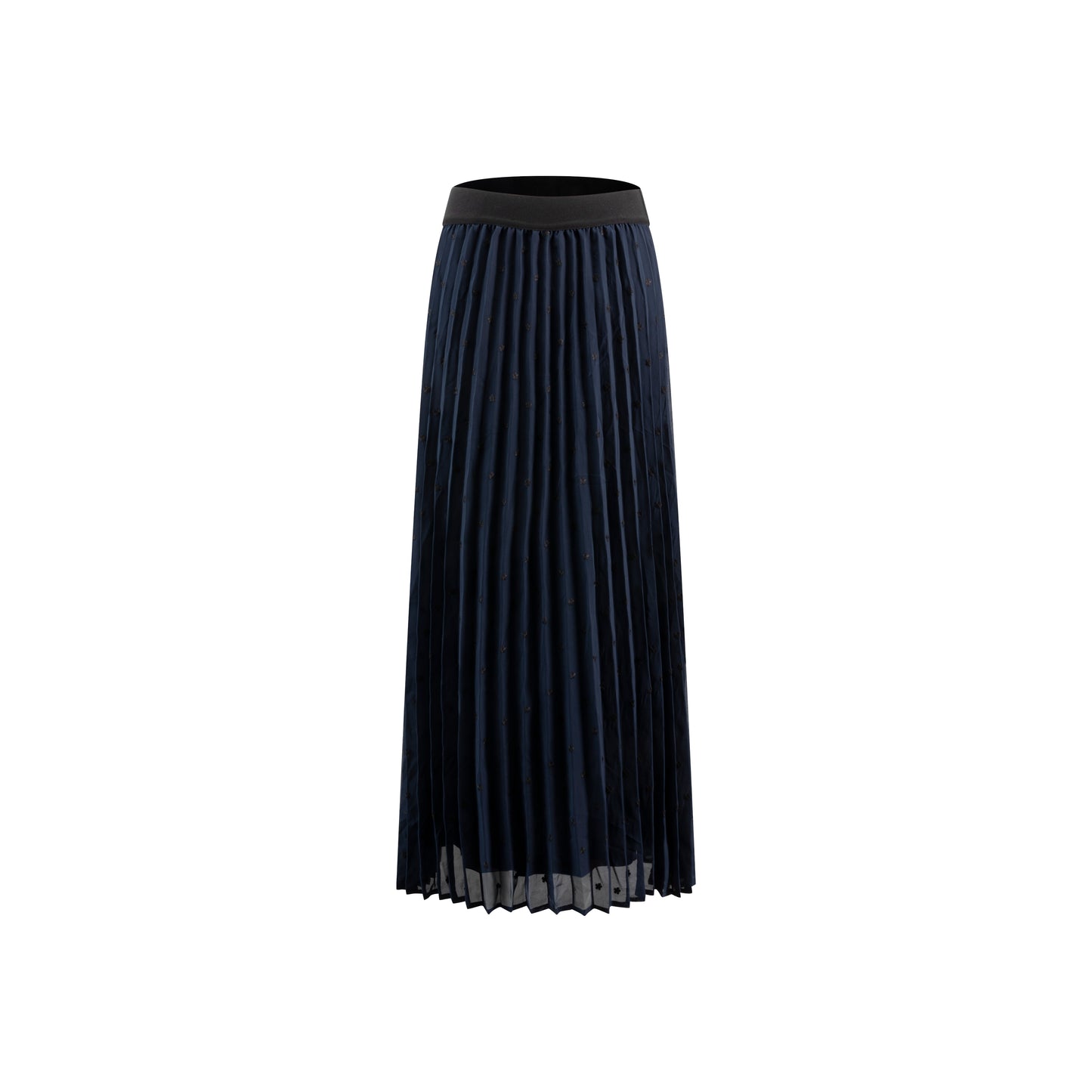 Navy Floral Embroidered Pleated Skirt