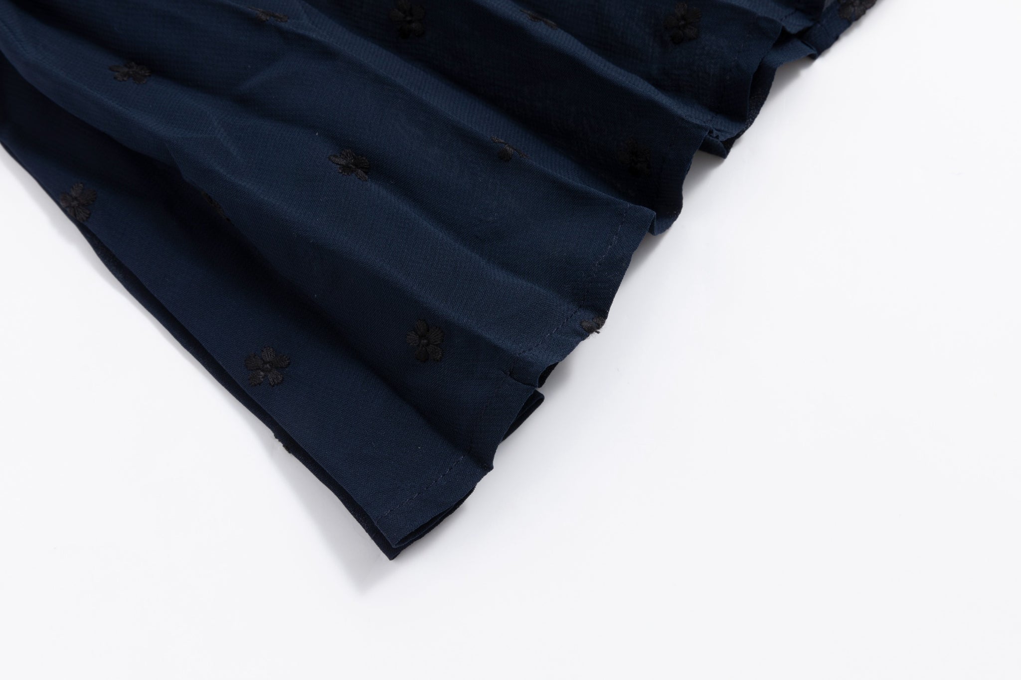 Navy Floral Embroidered Pleated Skirt