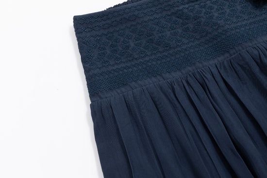 Blue Silk Embroidered Waistband Skirt