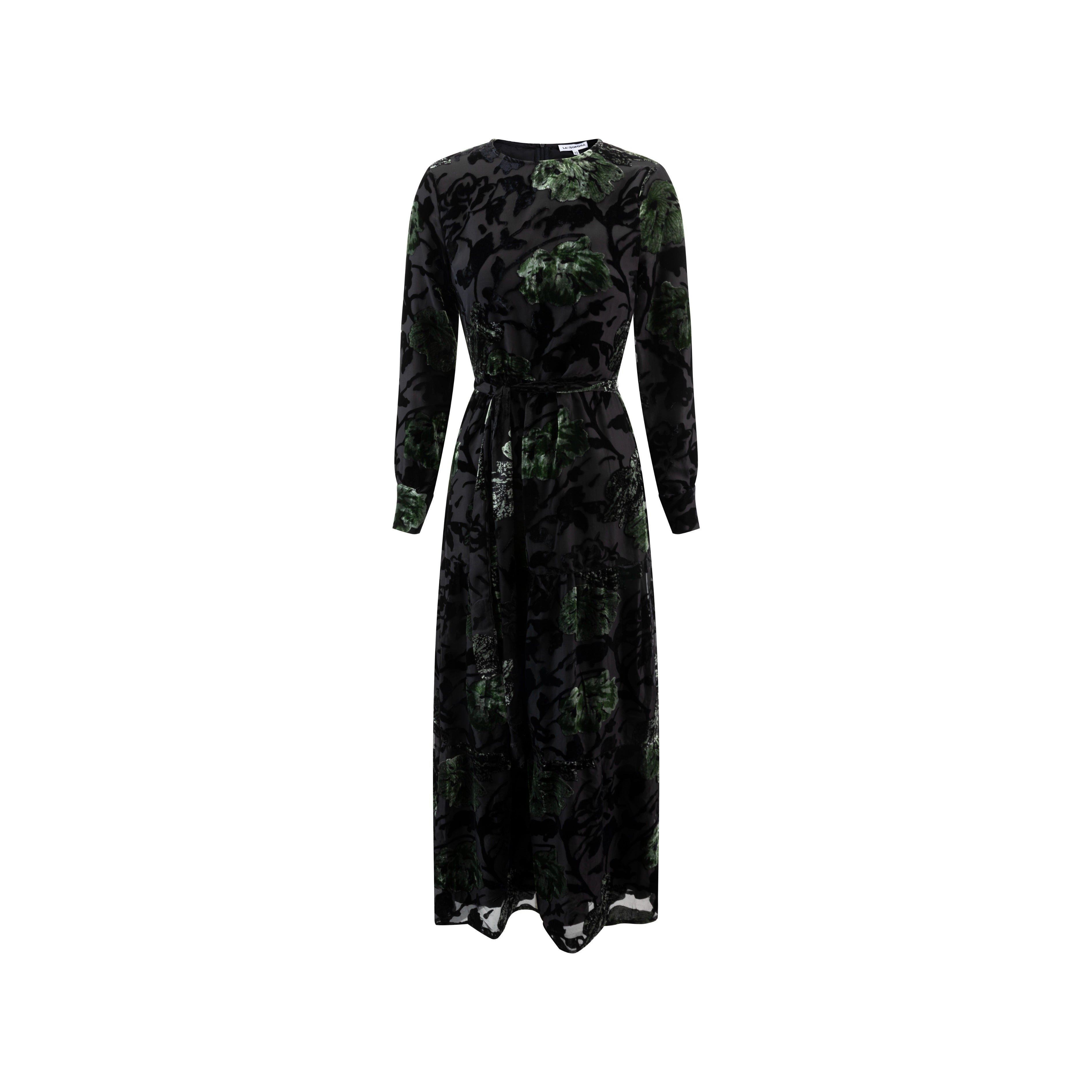 Black & Green Velvet Cutting Layer Dress