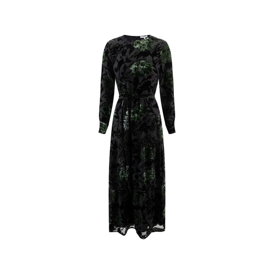 Black & Green Velvet Cutting Layer Dress