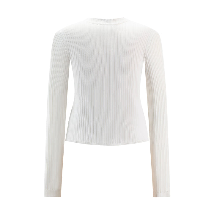 Polish Knit Ribbed Ivory Cardigan Top - TW4355T-B