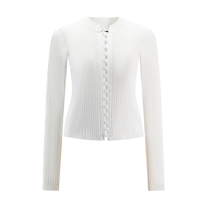 Polish Knit Ribbed Ivory Cardigan Top - TW4355T-B