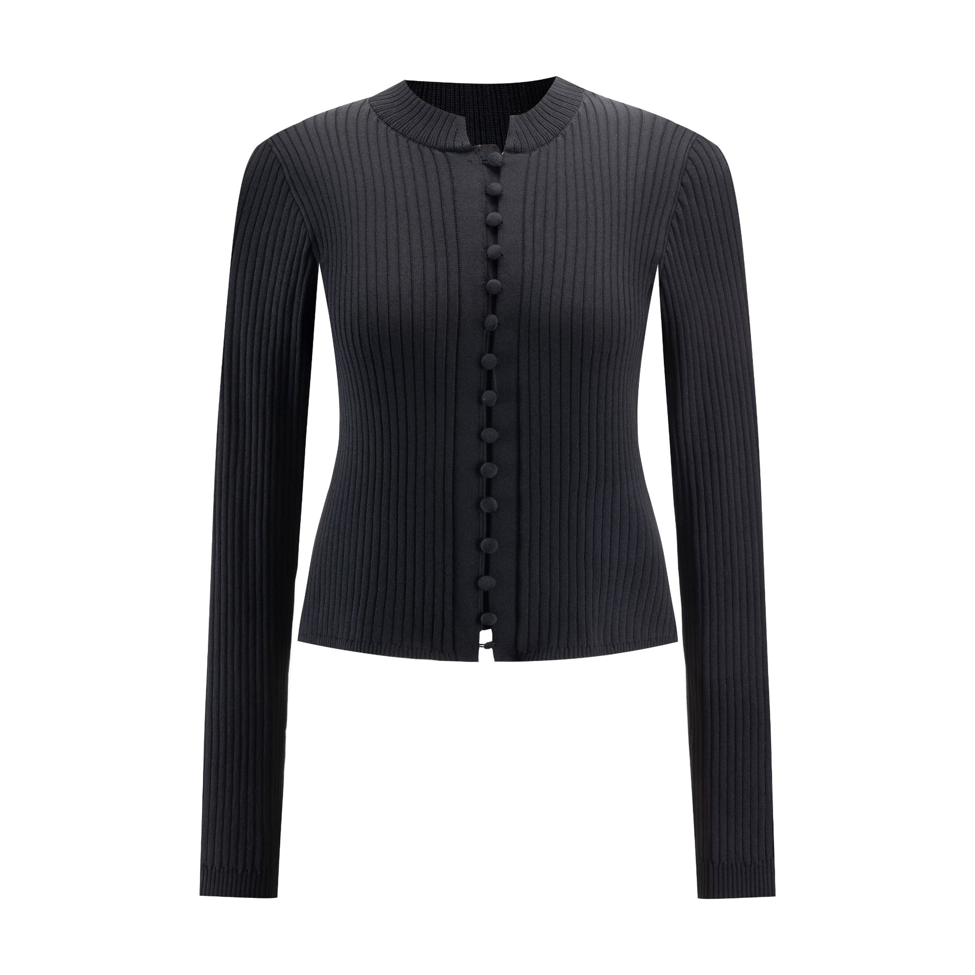 Polish Knit Ribbed Black Cardigan Top