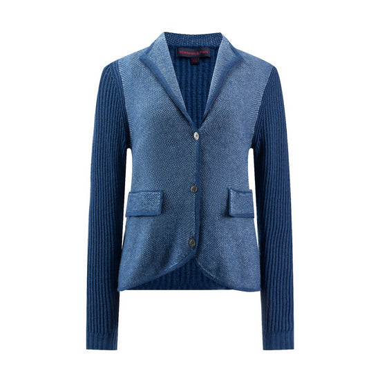 Blue Ribbed Sleeve Knit Blazer