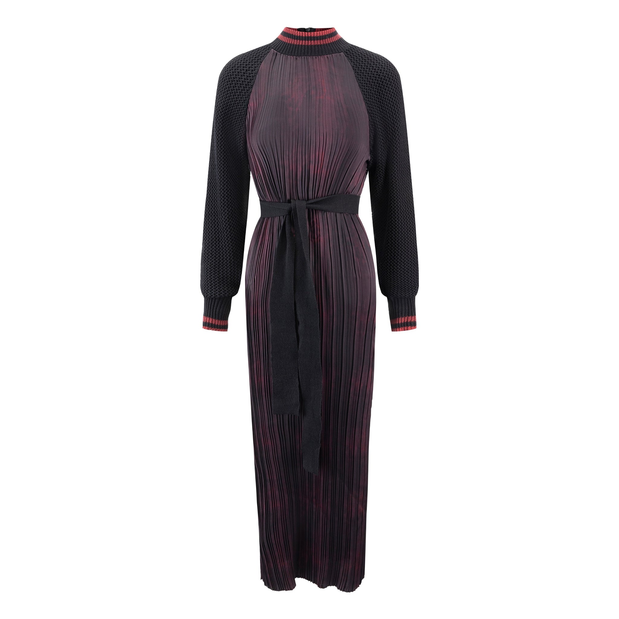 Pleated Knit Sleeved Dress