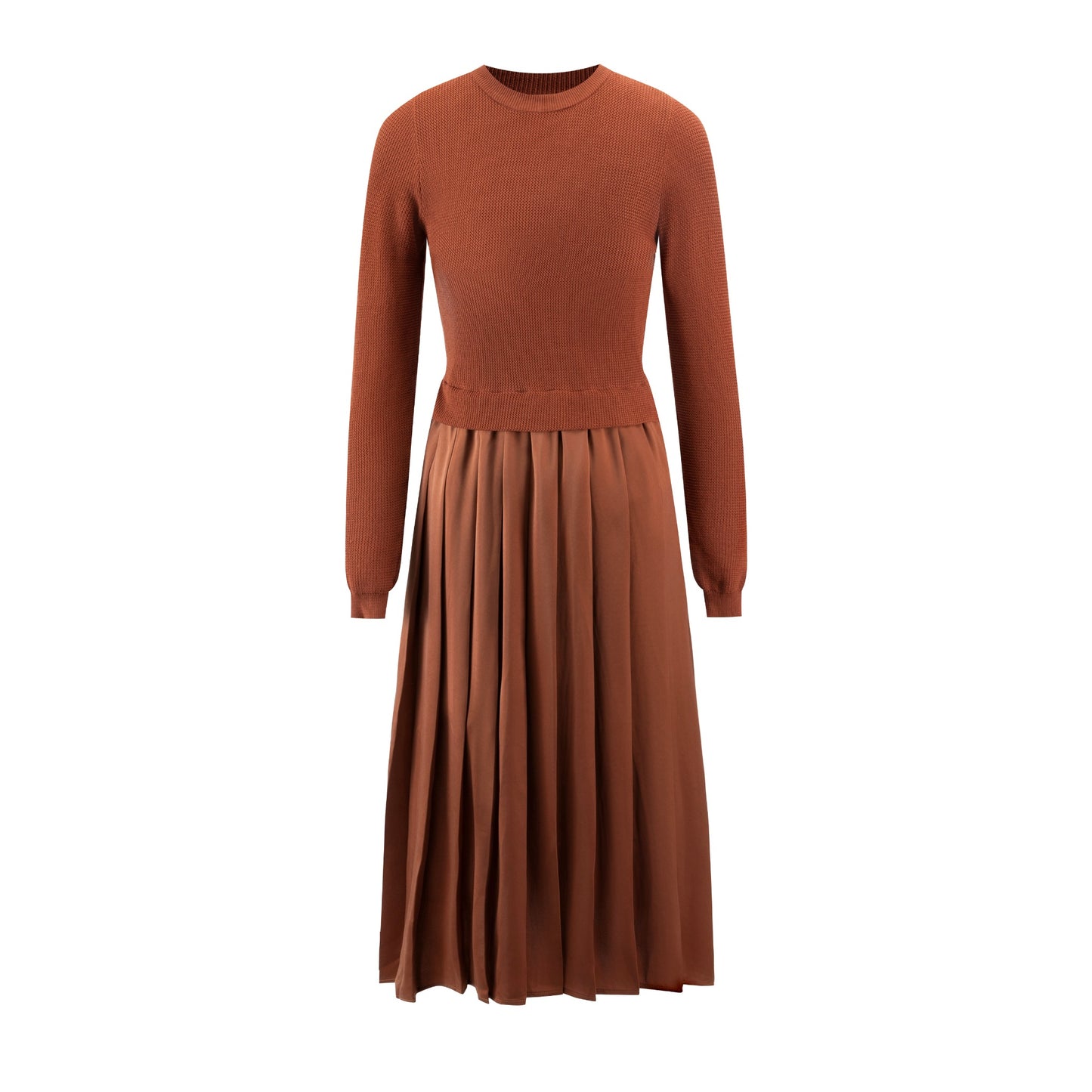 Rust Drop Knit Knit Pleated Dress