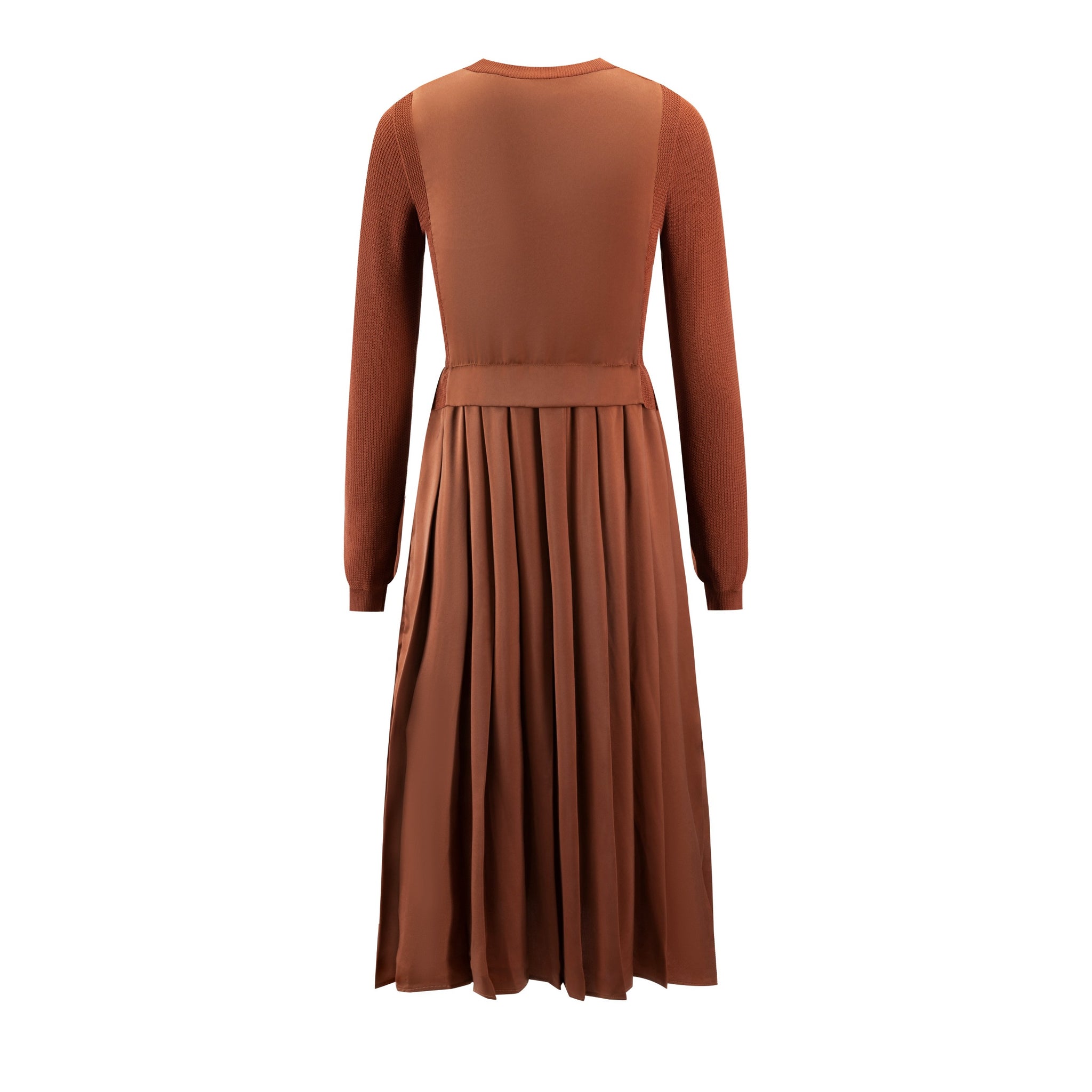 Rust Drop Knit Knit Pleated Dress