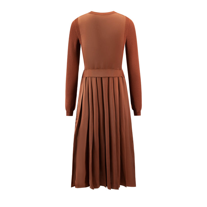 Rust Drop Knit Knit Pleated Dress