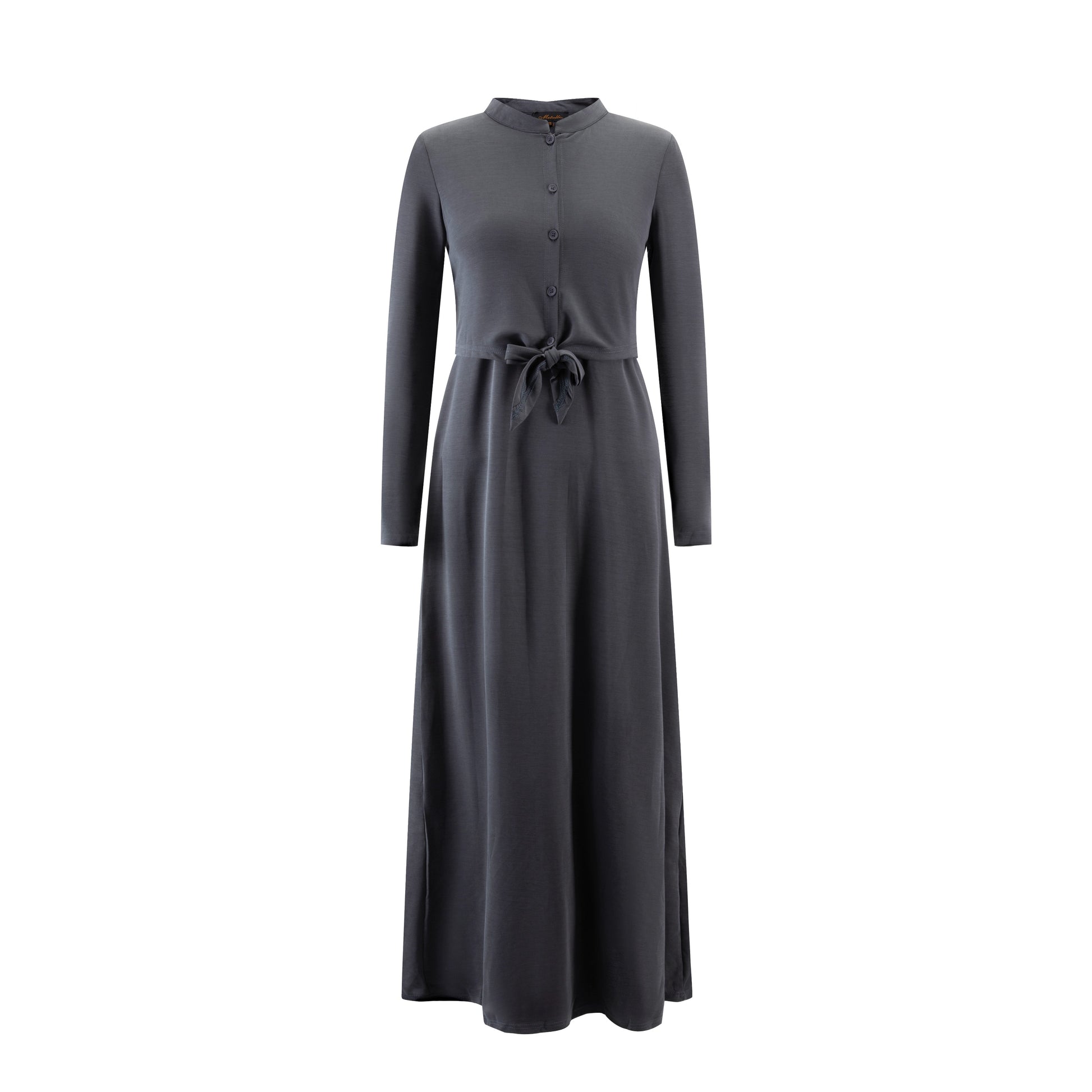 Dark Grey Overlay Cardigan Waist Knot Dress