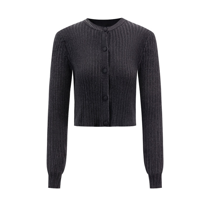 Off Black Big Ribbed Knit Cardigan