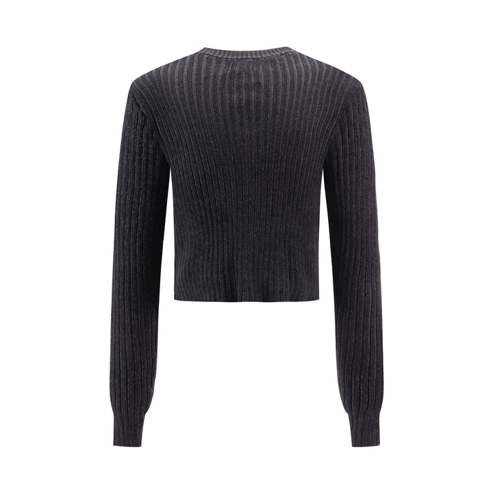 Off Black Big Ribbed Knit Cardigan