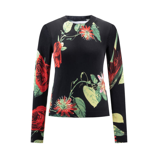 Black Printed Floral Knit Top