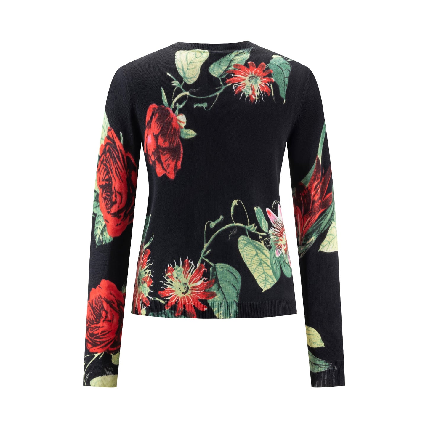 Black Printed Floral Knit Top