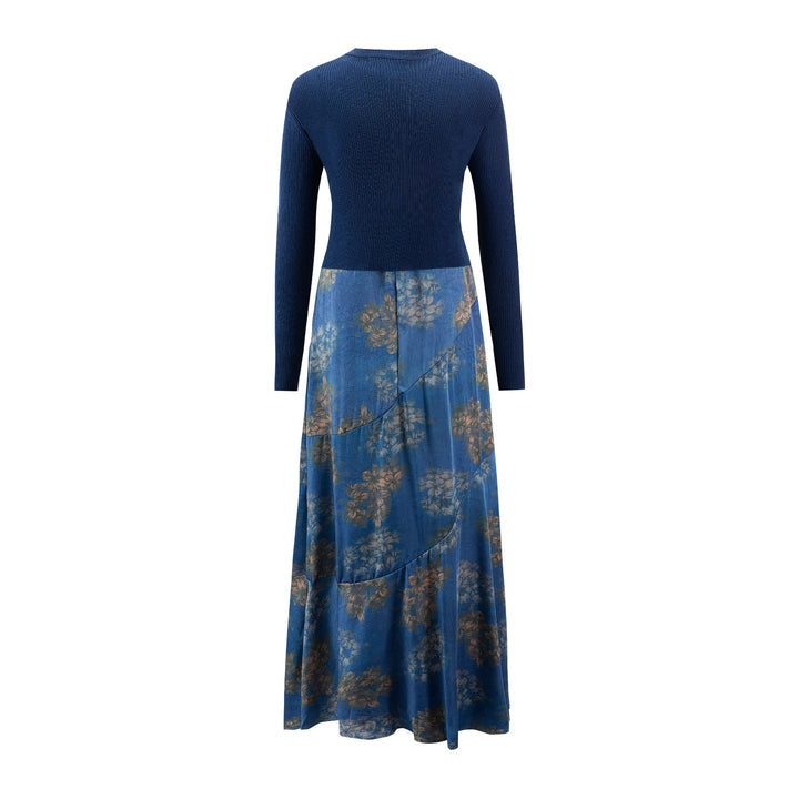 Blue Printed Jumper With Knit Overlay