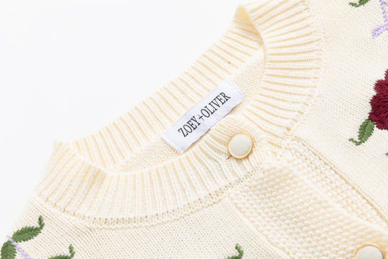 Ivory Knit Sweater With Floarl Embroidery