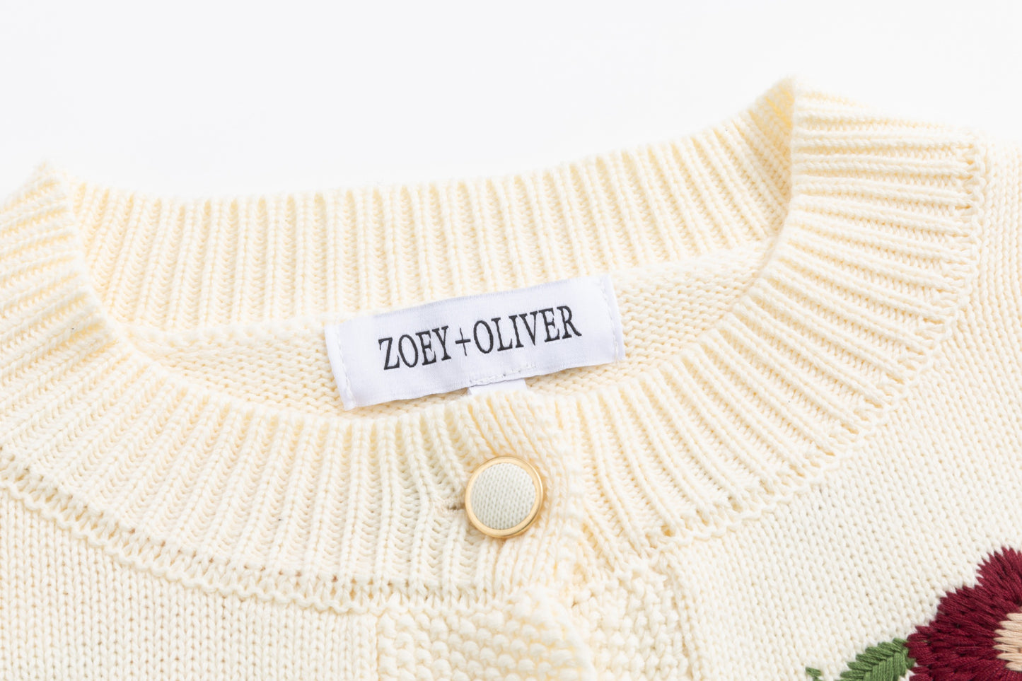 Ivory Knit Sweater With Floarl Embroidery