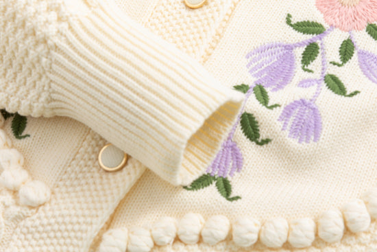 Ivory Knit Sweater With Floarl Embroidery