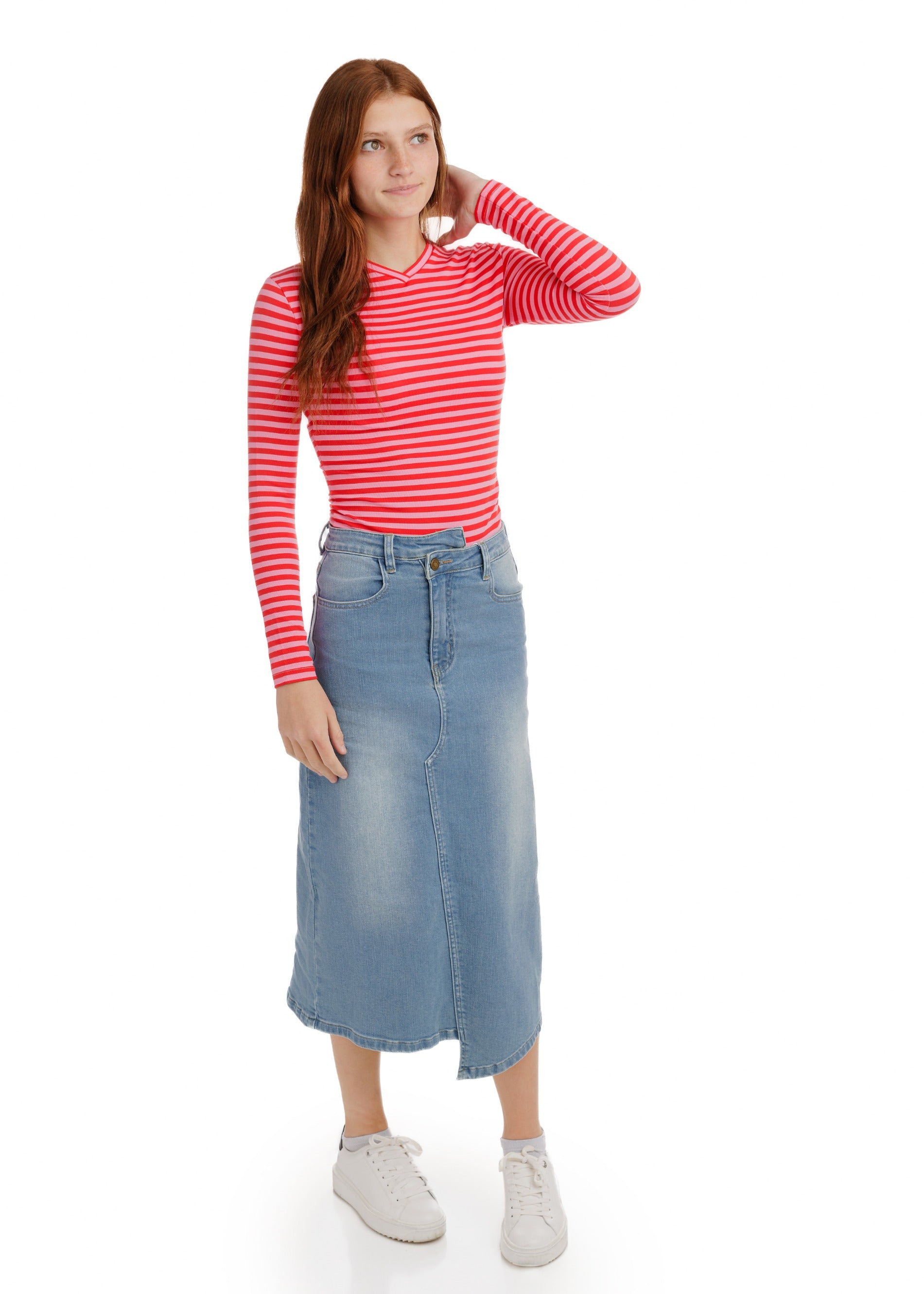 Uneven Hem Denim Skirt - Blue Denim