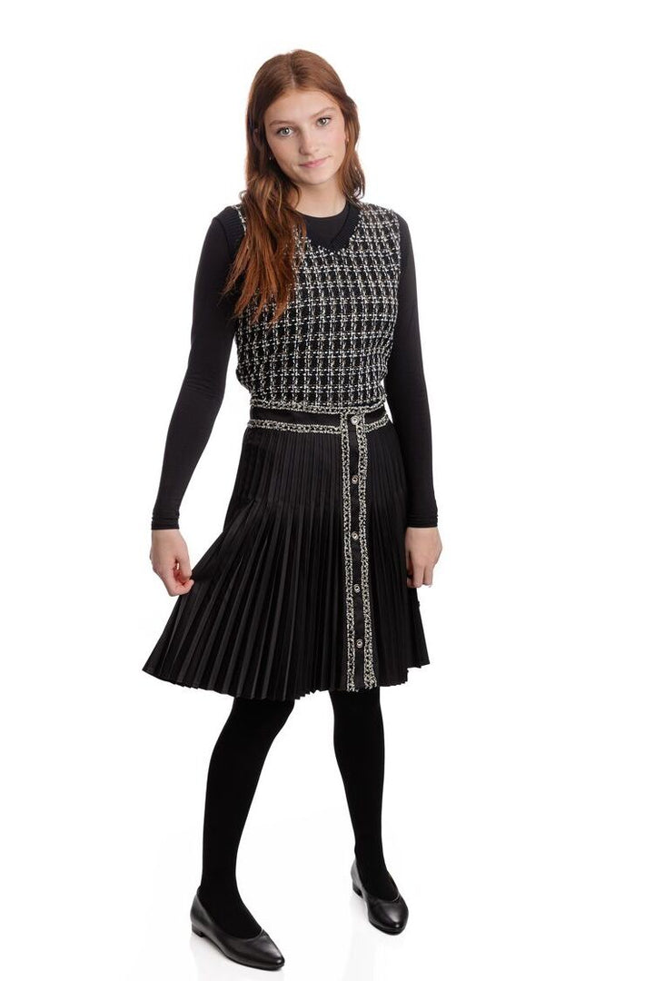 Black Pleated Skirt With Tweed Trims