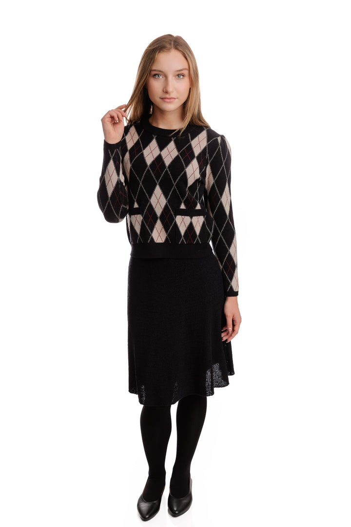 Black Argyle Sweater With Pockets