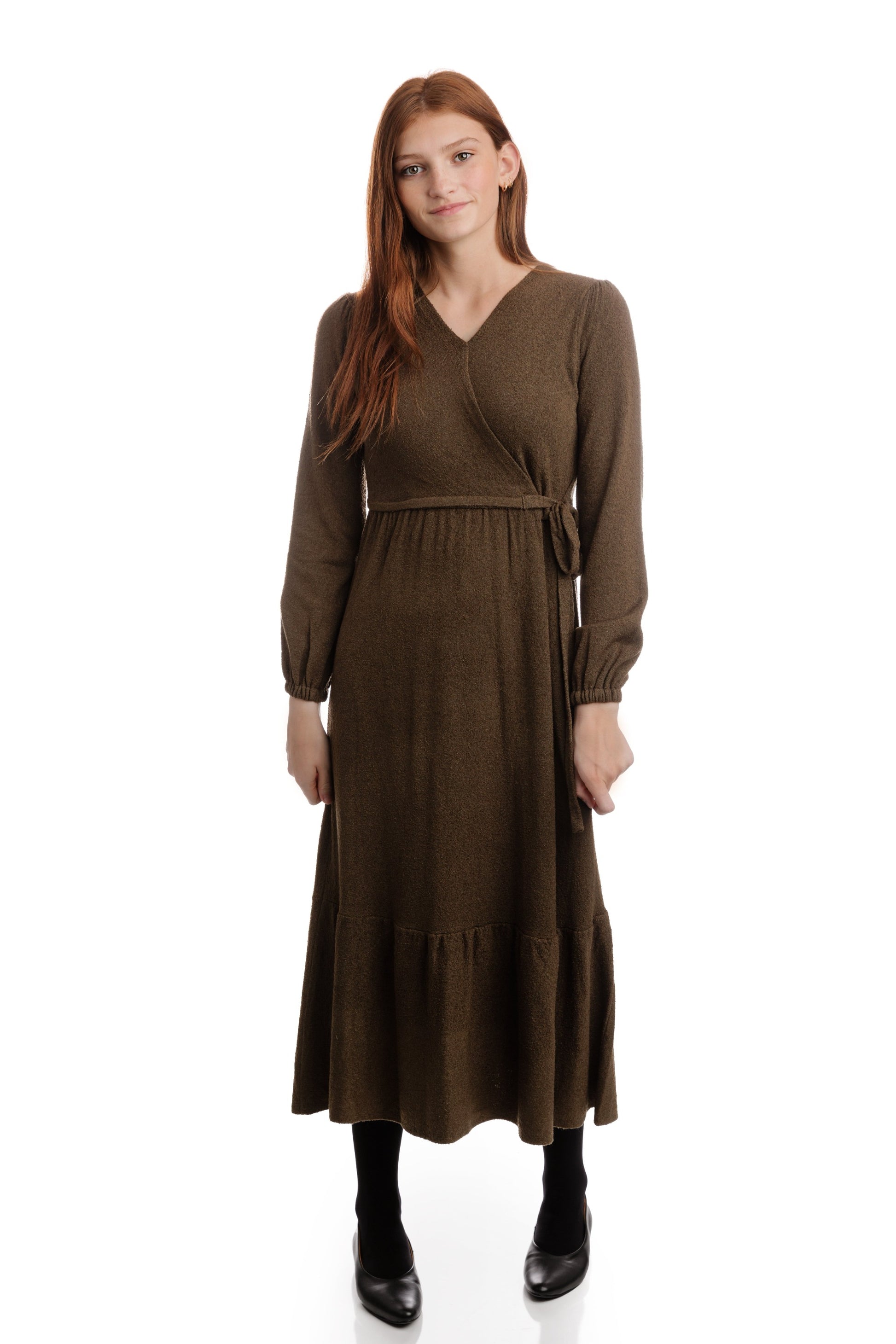 Olive Knit Falke Wrap Dress