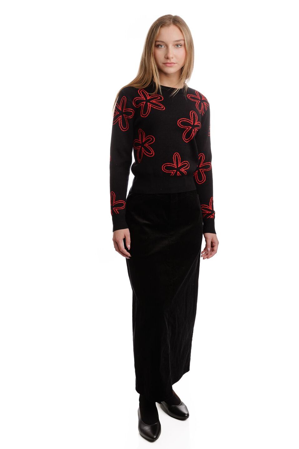 Black Knit With Red Flowers