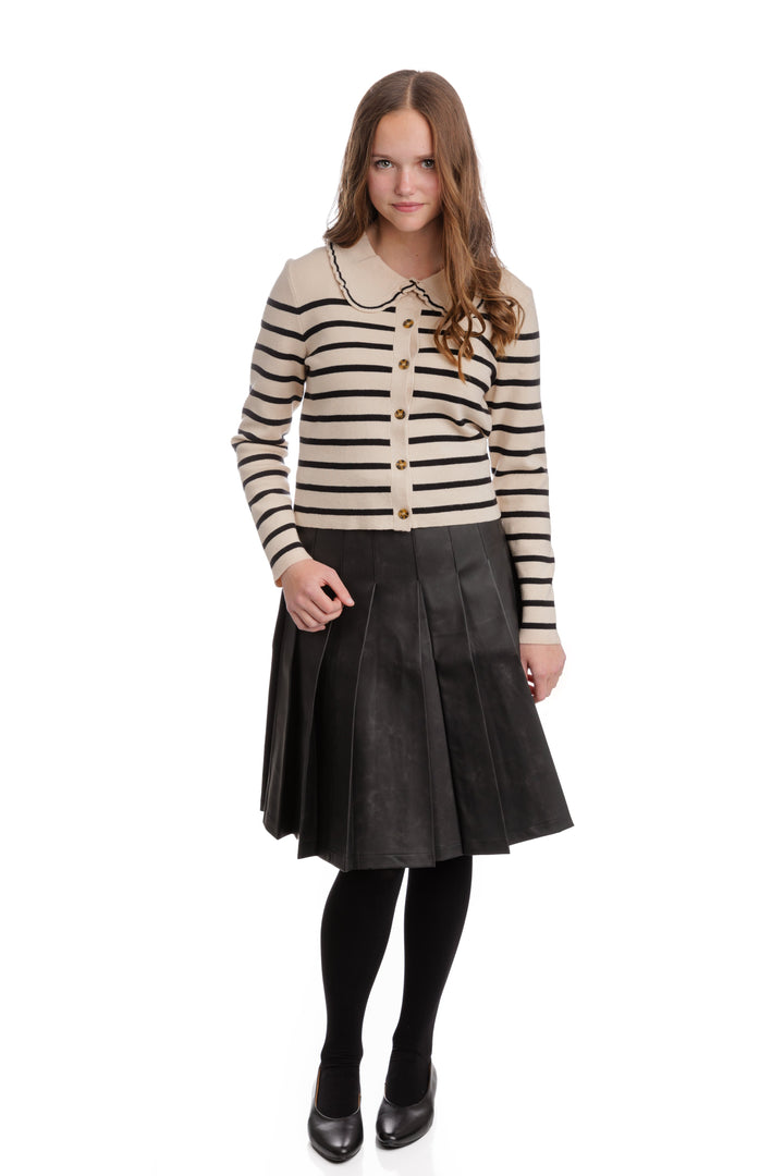 Ivory Knit Cardigan With Black Stripes- Change Beige To Black