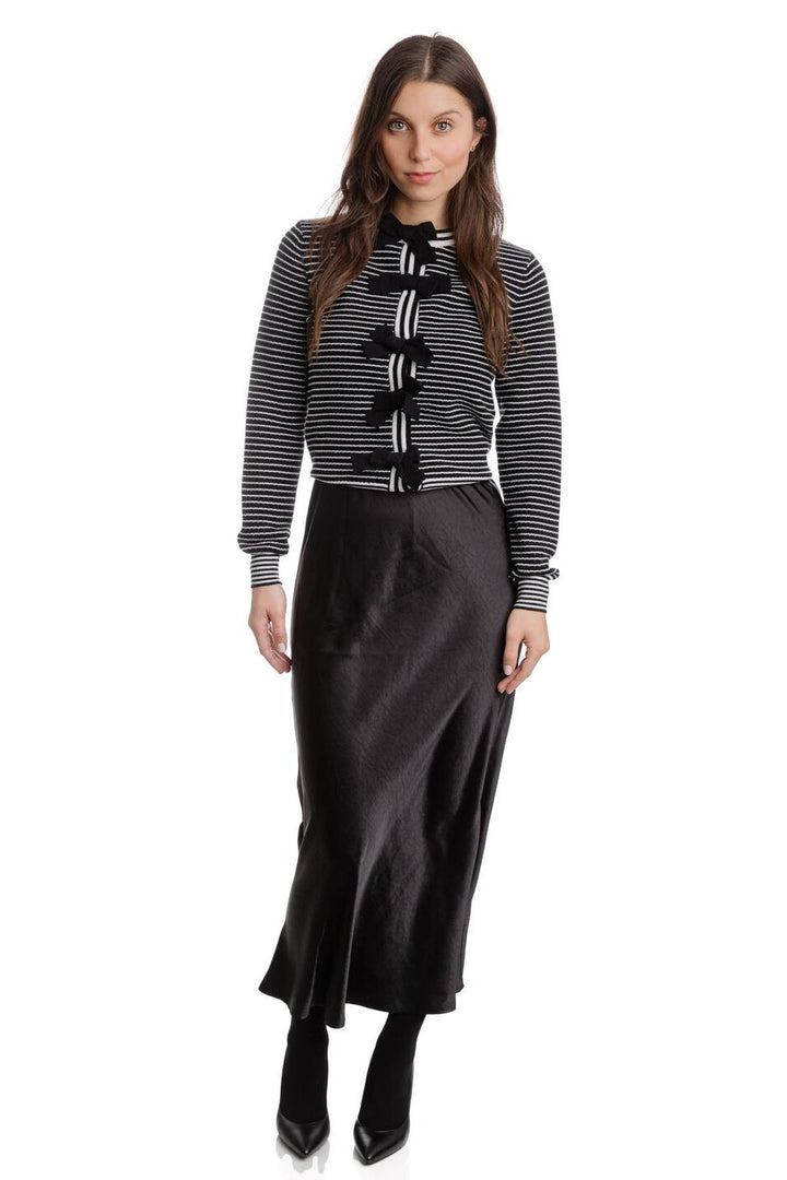 Black And White Striped Knit Swetaer With Bows