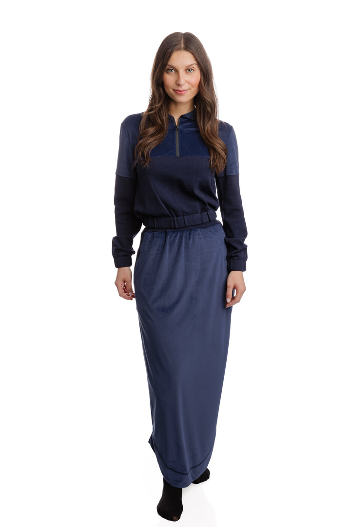 Velour Maxi Skirt With Knit Waistband