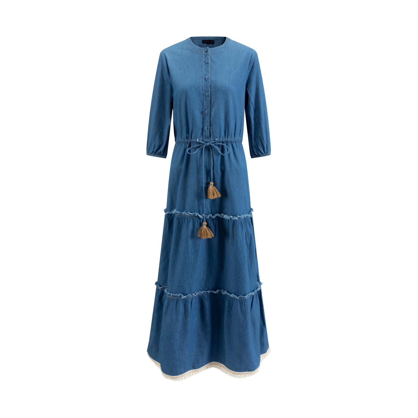 Blue Denim Layer Dress With Tassels