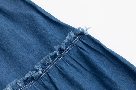 Blue Denim Layer Dress With Tassels