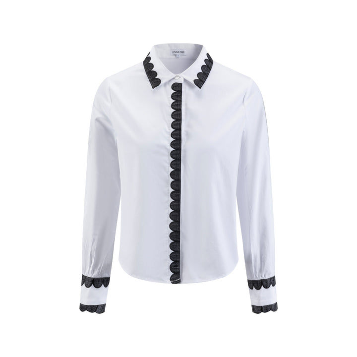 White Cotton Shirt With Black Scallop Embroidery