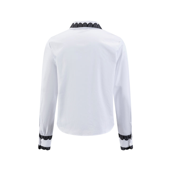 White Cotton Shirt With Black Scallop Embroidery