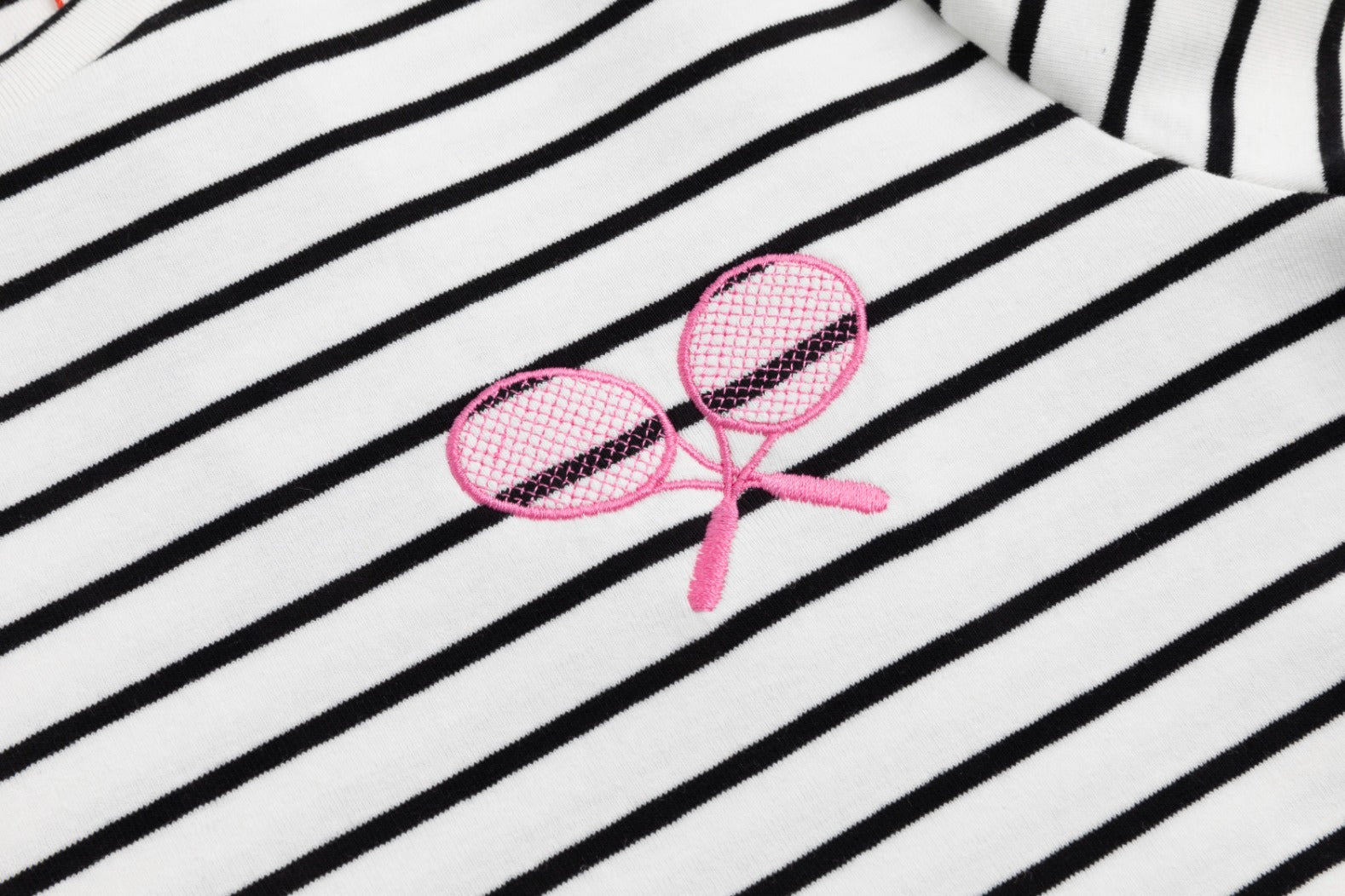 Black/White Stripes Pink Embroidery Knit Top