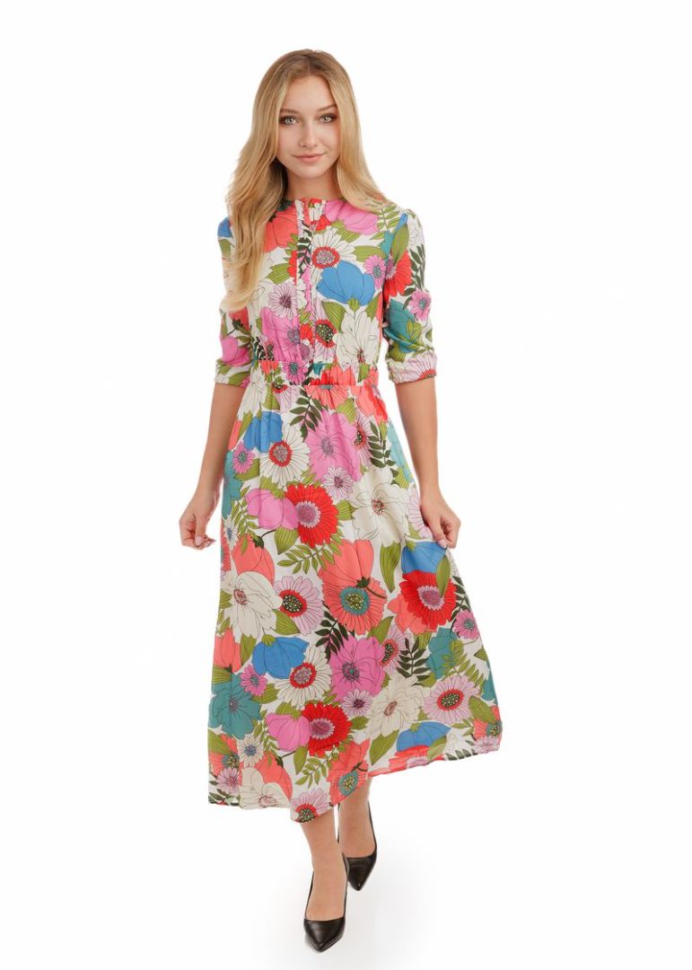 Multiflowered Printed Scrunch Waisted Dress