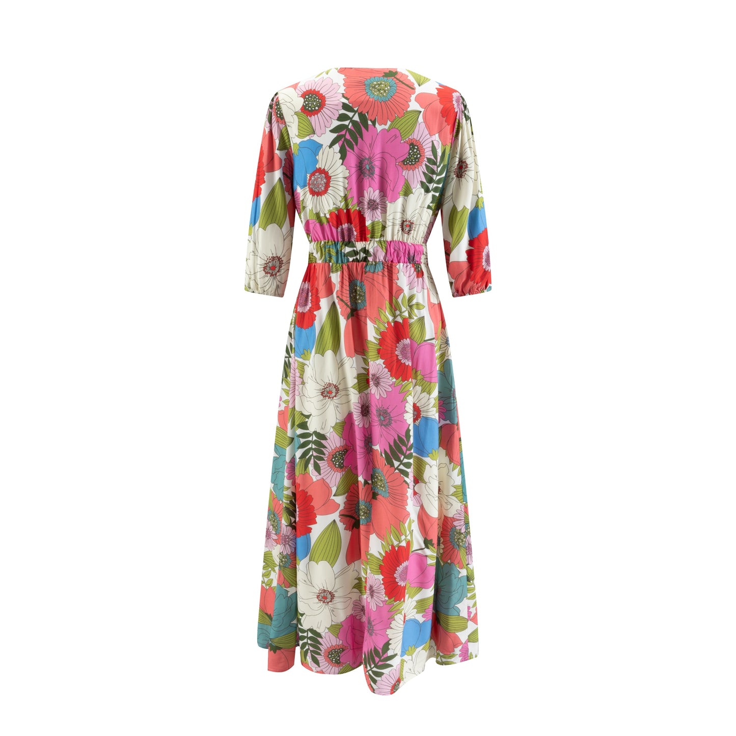 Multiflowered Printed Scrunch Waisted Dress